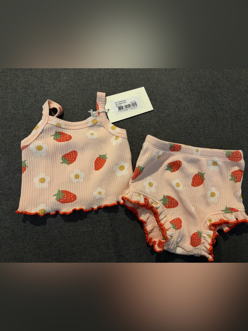 Wild Wawa Girls Strawberry Daisy Pink Ribbed Tank & Shorts Matching Set